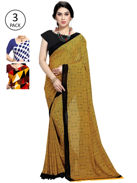 

KALINI Women Pack of 3 Printed Sarees, White