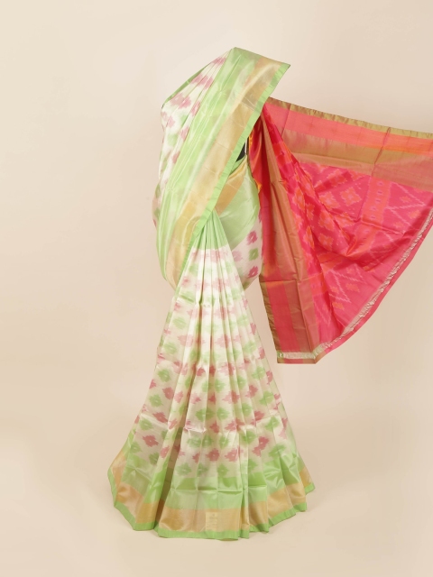 

Pothys Cream-Coloured & Pink Zari Pure Silk Ready to Wear Saree