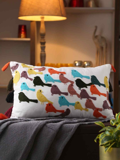 

Amoliconcepts White Embroidered Rectangle Cotton Cushion Cover