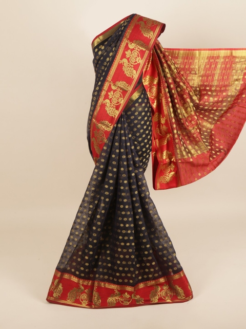 

Pothys Blue & Gold Coloured Ethnic Motifs Zari Border Saree