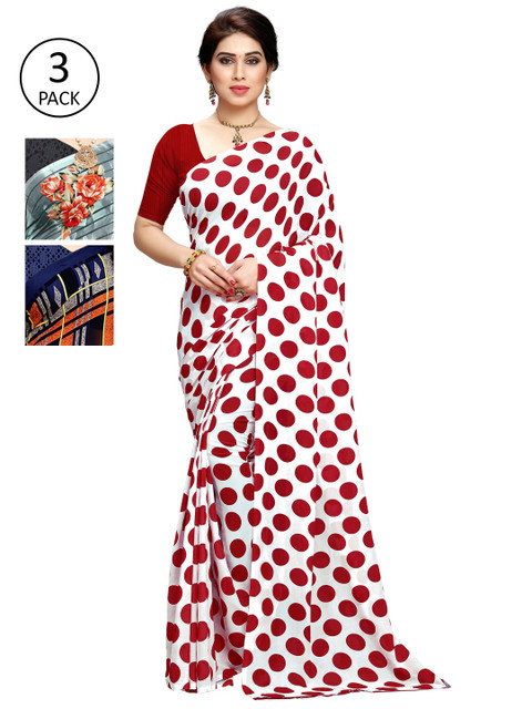 

KALINI Pack Of 3 White & Navy Blue Saree