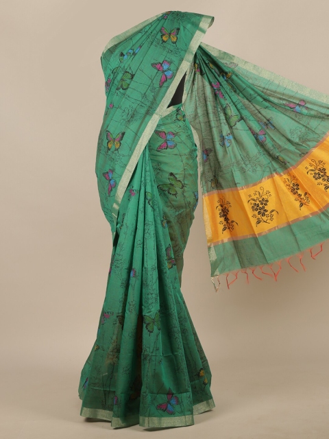 Pothys Green & Black Zari Silk Cotton Saree