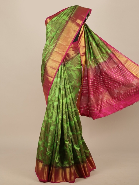 

Pothys Green & Pink Floral Jute Silk Saree