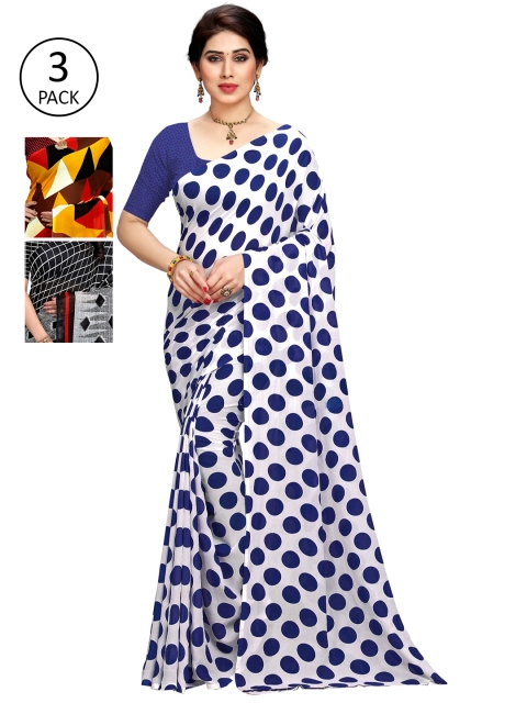 

KALINI Pack of 3 Printed Sarees with Unstitched Blouse Pieces, Multi