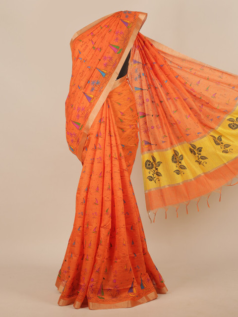 

Pothys Orange & Yellow Silk Cotton Saree