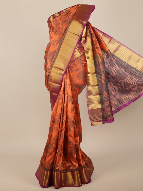

Pothys Orange & Gold-Toned Woven Design Jute Silk Saree