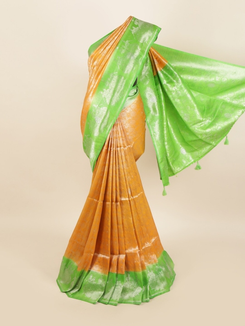 

Pothys Yellow & Green Floral Zari Jute Silk Saree
