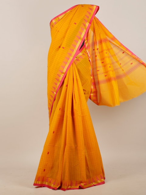 

Pothys Yellow & Pink Checked Zari Pure Cotton Saree