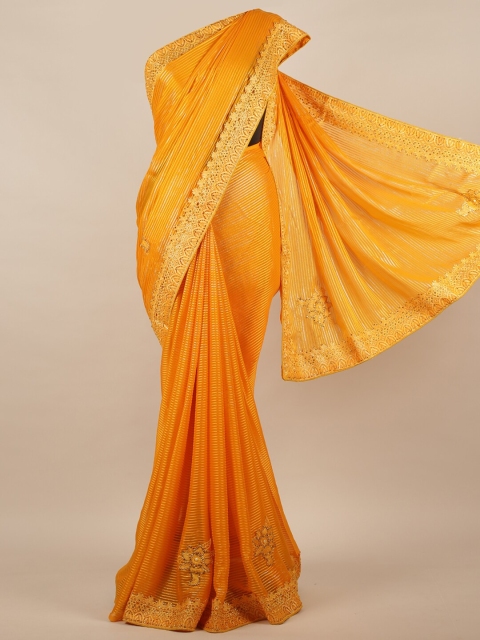 

Pothys Yellow Striped Beads and Stones Saree