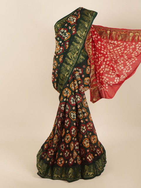 

Pothys Green & Red Bandhani Art Silk Saree