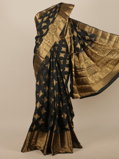 

Pothys Black & Gold-Toned Floral Zari Jute Silk Saree