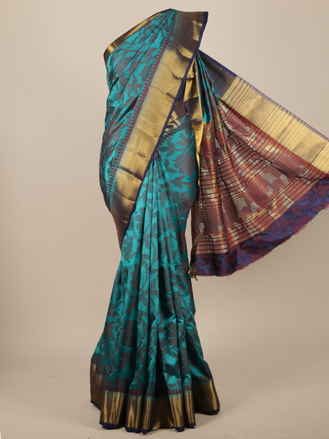 

Pothys Blue & Gold-Toned Ethnic Motifs Zari Jute Silk Saree