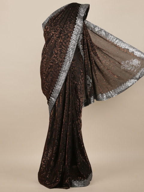 

Pothys Brown & Black Embellished Jute Silk Saree