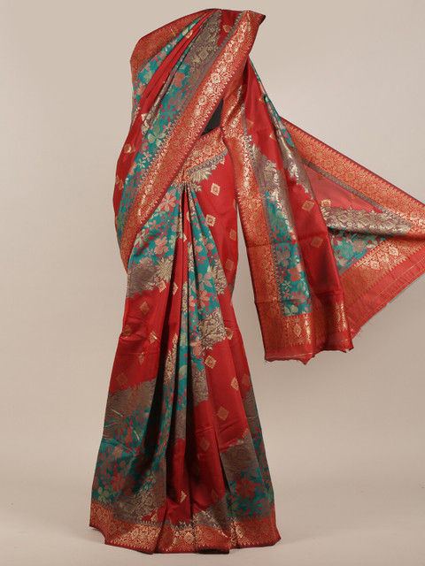 

Pothys Red & Sea Green Ethnic Motifs Zari Art Silk Saree