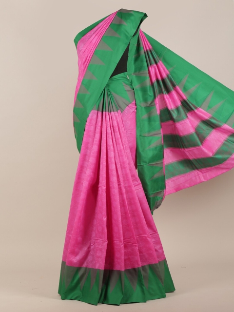 

Pothys Pink & Green Floral Art Silk Saree
