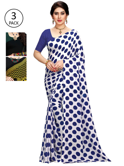 

KALINI Pack Of 3 Printed Saree, Blue