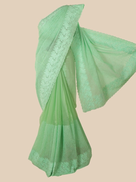 

Pothys Green Floral Beads and Stones Net Saree