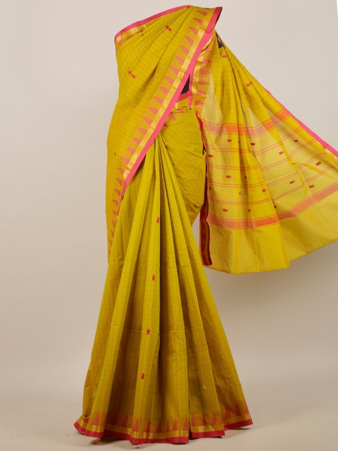 

Pothys Green & Pink Checked Pure Cotton Saree