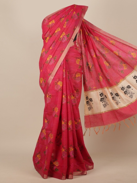 

Pothys Magenta Floral Zari Cotton Blend Saree