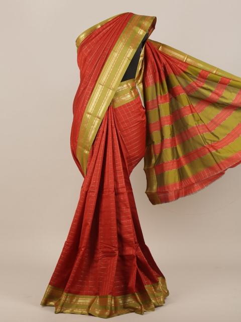 

Pothys Red & Green Checked Art Silk Saree