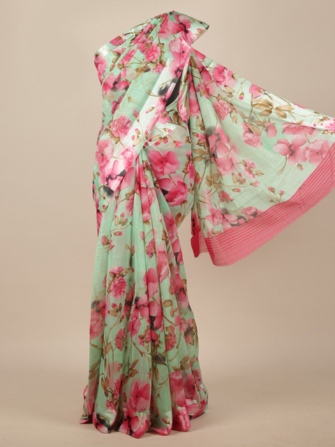 

Pothys Green & Pink Floral Cotton Blend Saree