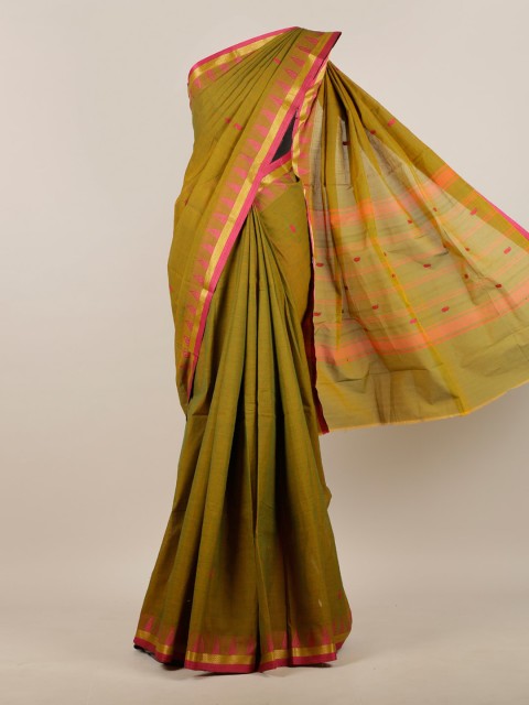 

Pothys Green & Pink Checked Zari Pure Cotton Saree