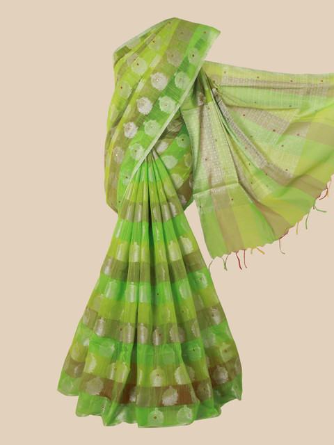 

Pothys Green & Silver-Toned Saree