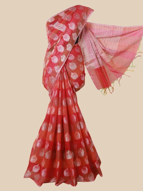 

Pothys Red & Silver-Toned Woven Design Saree