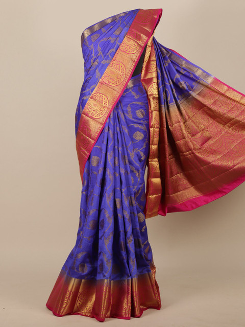 

Pothys Blue & Red Floral Zari Jute Silk Saree