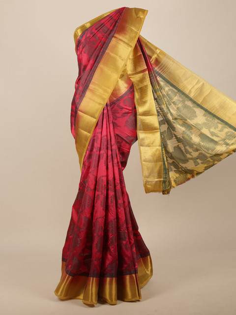 

Pothys Pink & Gold-Toned Woven Design Zari Jute Silk Saree
