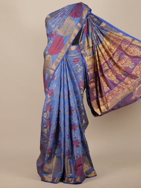 

Pothys Blue & Red Ethnic Motifs Zari Jute Silk Saree