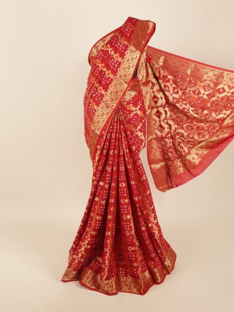 

Pothys Maroon & Gold-Toned Bandhani Zari Art Silk Saree