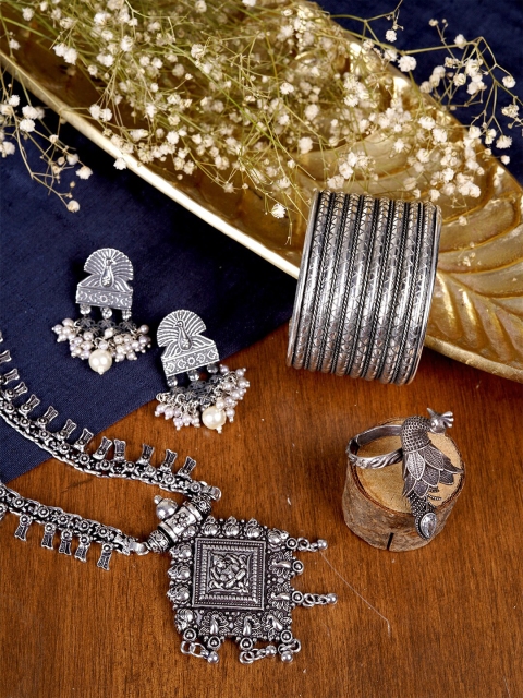 

TEEJH Oxidized Silver-Toned Dhivja Jewellery Set