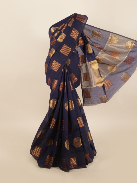 

Pothys Blue & Gold-Toned Woven Design Jute Cotton Saree