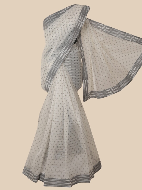 

Pothys White & Grey Supernet Saree