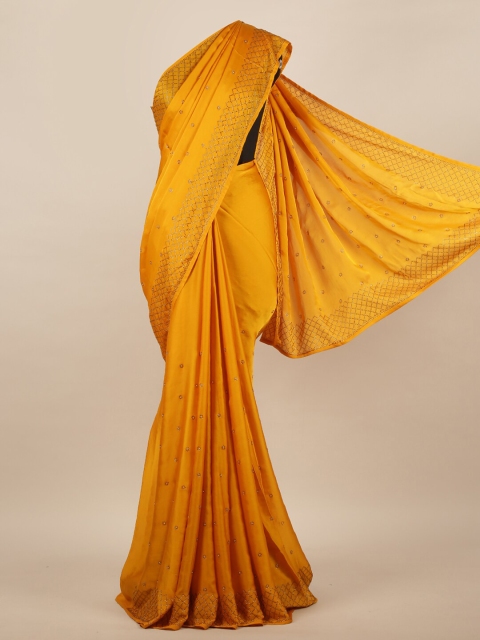

Pothys Mustard Yellow Embellished Beads and Stones Saree