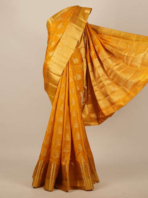 

Pothys Mustard Yellow & Golden Woven Design Zari Jute Silk Saree