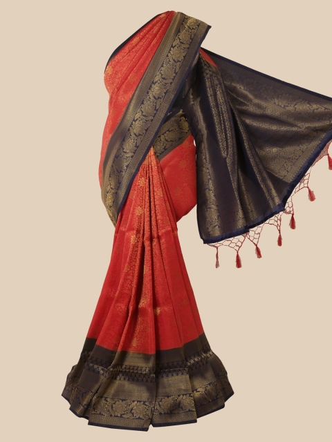 

Pothys Red & Navy Blue Floral Zari Jute Silk Saree
