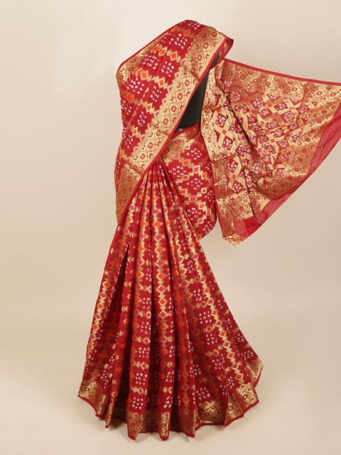 

Pothys Maroon & Gold-Toned Bandhani Zari Art Silk Saree