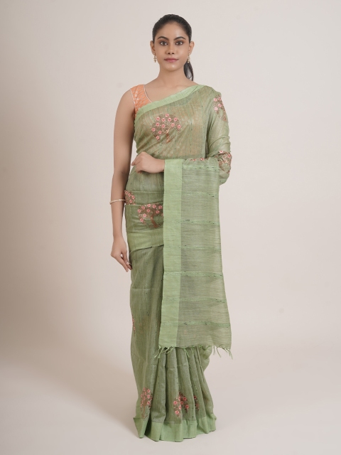 

Pothys Green & Pink Floral Saree