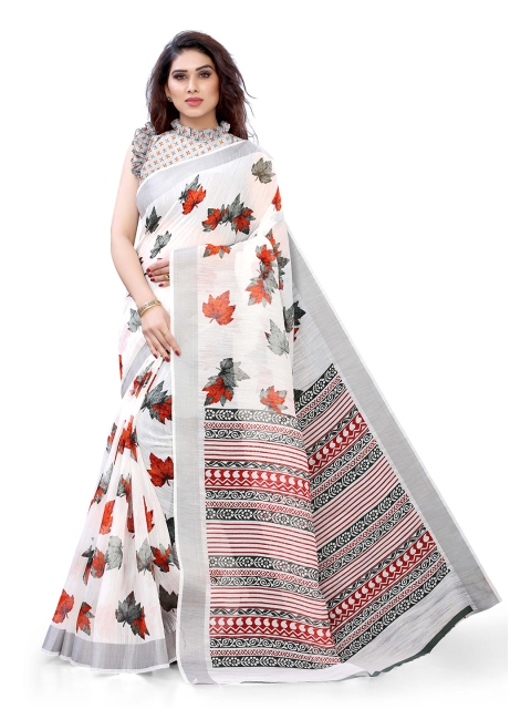 

KALINI White & Red Floral Bagh Saree