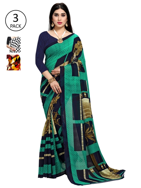 

KALINI Multi Print Georgette Daily Wear Saree-Pack of 3, White