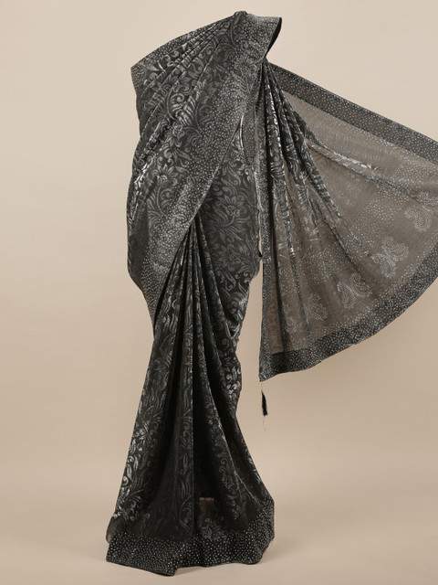 

Pothys Grey & Silver-Toned Floral Jute Silk Saree