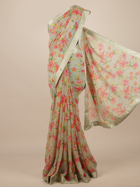 

Pothys Green & Pink Floral Zari Saree