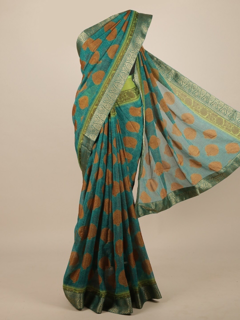 

Pothys Green & Gold-Toned Floral Zari Saree