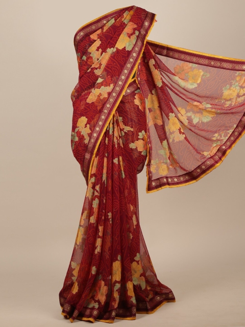 

Pothys Maroon & Yellow Floral Poly Chiffon Saree