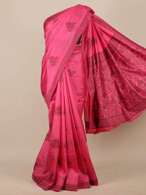 

Pothys Pink & Brown Floral Jute Silk Saree