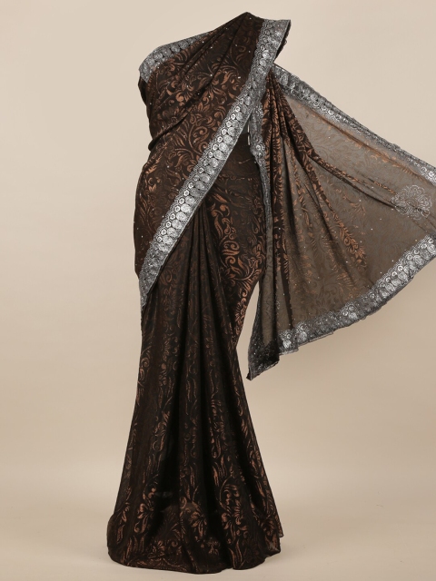 

Pothys Brown & Black Floral Jute Silk Saree