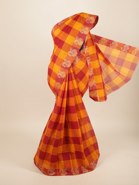 

Pothys Red & Orange Checked Pure Cotton Saree