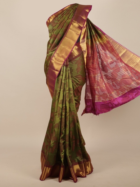 

Pothys Green & Pink Floral Jute Silk Saree